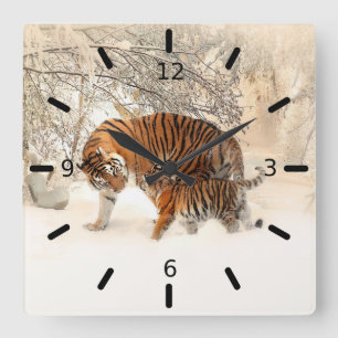Horloge Carrée Tigre et Cub