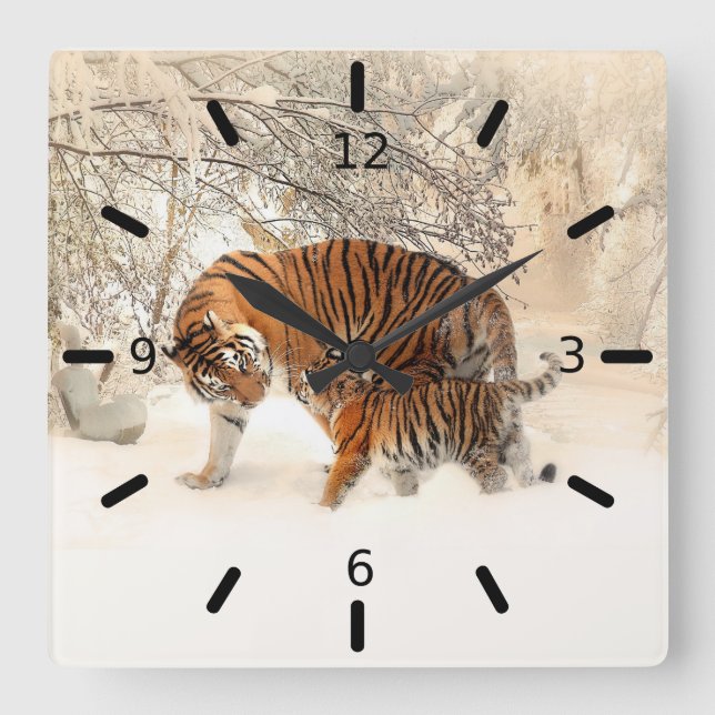 Horloge Carrée Tigre et Cub (Recto)