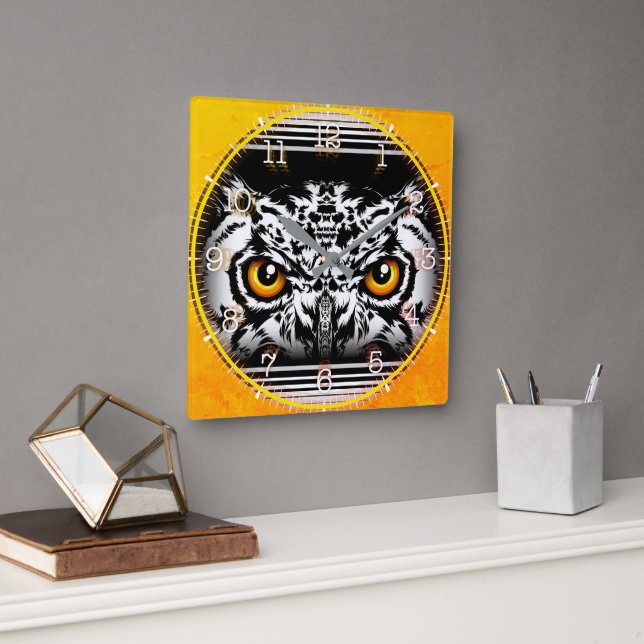 Horloge Carrée Time and illustrated art on your wall. (Bureau)
