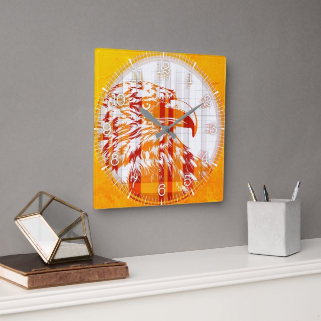Horloge Carrée Time and illustrated art on your wall. (Bureau)