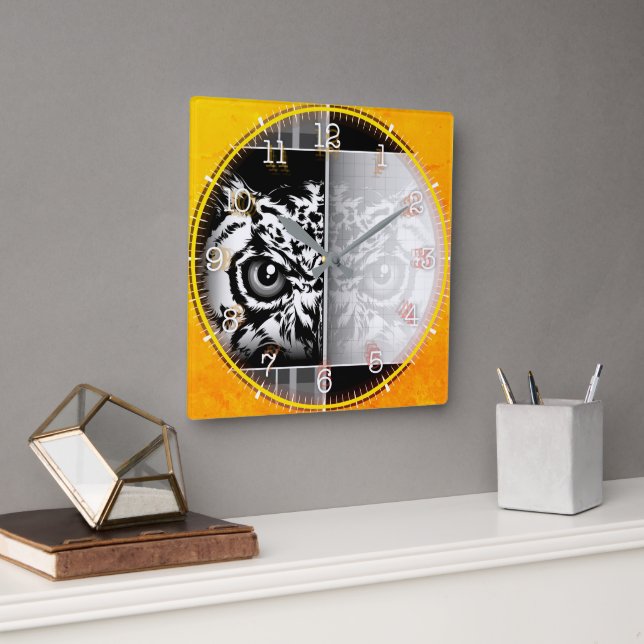 Horloge Carrée Time and illustrated art on your wall. (Bureau)