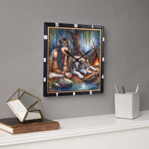 Horloge Carrée Timekeeper indien : Wolf et Maiden's Glade