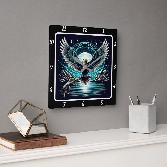 Horloge Carrée Timekeeper Neon Eagle Horizon (Bureau)