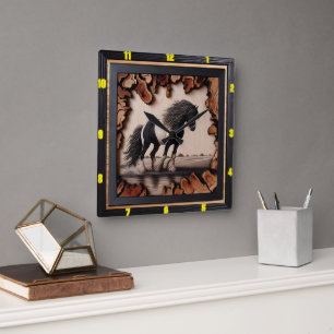 Horloge Carrée Timepiece de vitrine en bois charné personnalisé