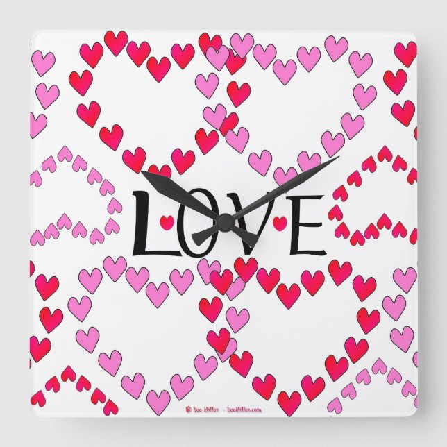 Horloge Carrée Tiny Hearts Rose Rouge AMOUR (Recto)