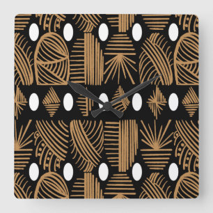 Horloge Carrée Tissu de moisissure tribale des Caraïbes : noir, b