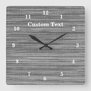 Horloge Carrée Tissu Gris - Ajoutez Votre Texte / Nom