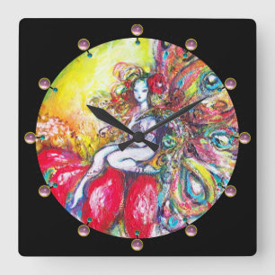 HORLOGE CARRÉE TITANIE ASSIS SUR UNE FLEURS ROUGE