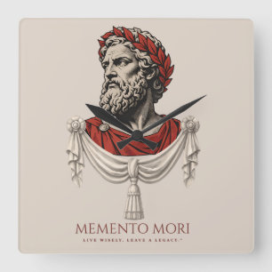 Horloge Carrée Titre Memento Mori Buste de philosophe stoïcien