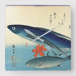 Horloge Carrée Tobiuo & Ishimochi - Impression colorée de poisson