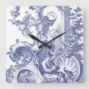 Horloge Carrée Toile baroque français bleu élégant