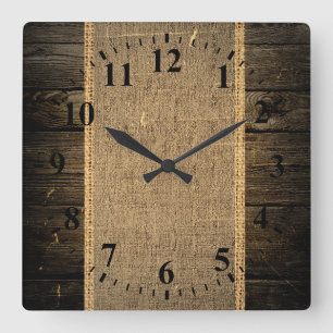 Horloge Carrée Toile de jute en bois vintage de regard rustique