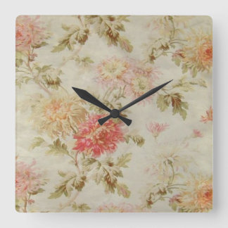 Horloge Carrée Toile Florale française d'époque