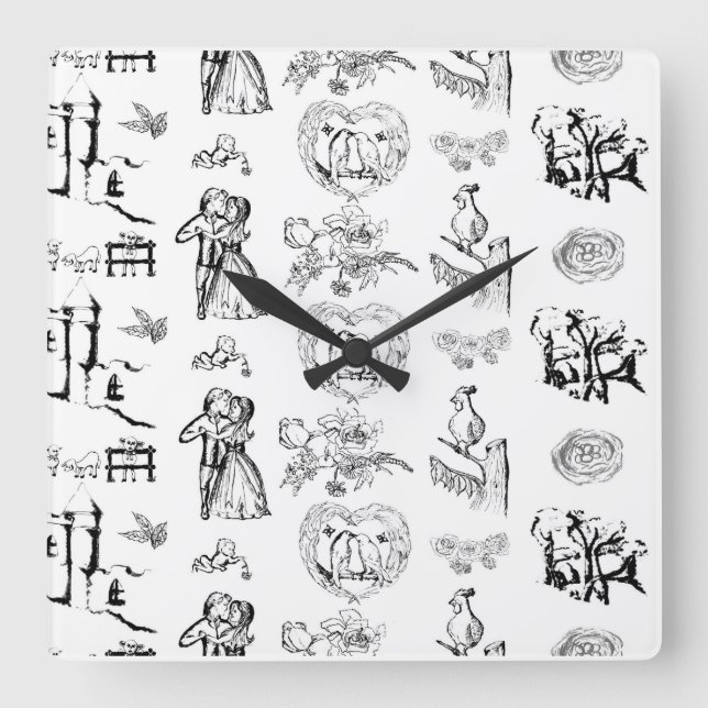 Horloge Carrée Toile noire et blanche Toile square Wall Clock (Recto)