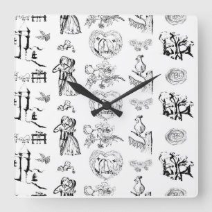 Horloge Carrée Toile noire et blanche Toile square Wall Clock