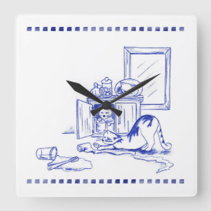 Horloge Carrée Toilettes Papier Amusant Kitty Chat Salle de bain