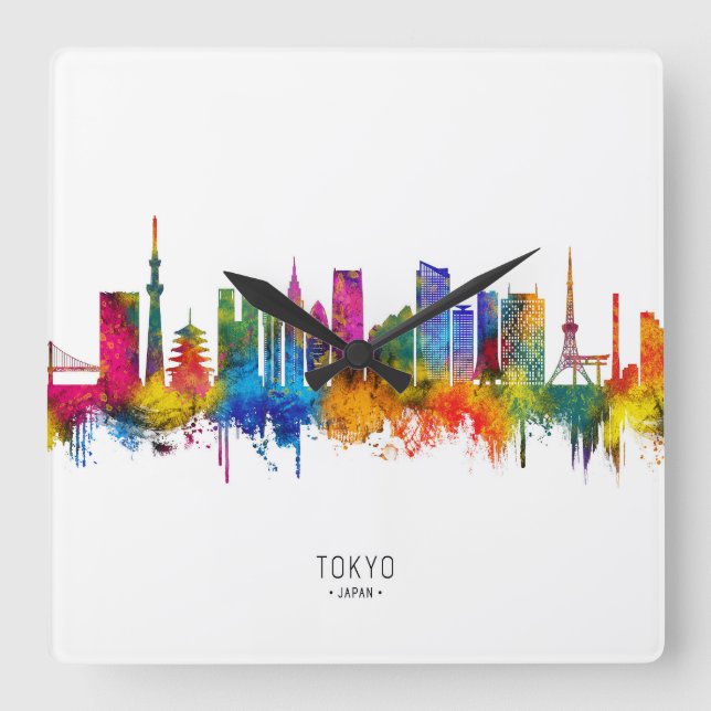 Horloge Carrée Tokyo Japon Skyline (Recto)