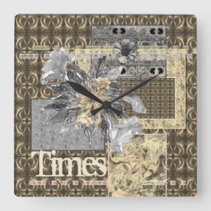 Horloge Carrée Tons muets Folal Patchwork Gris Brown