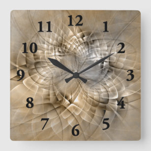 Horloge Carrée Tons Terre Abstrait Art fractal moderne Texture
