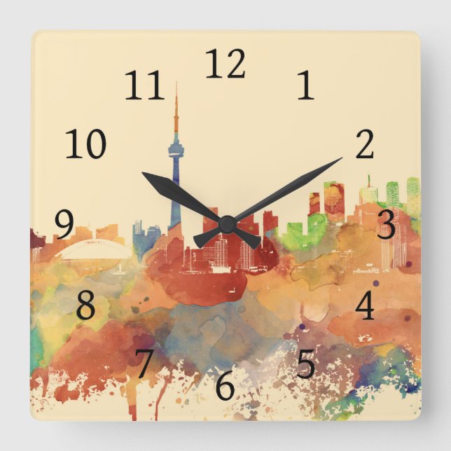 Horloge Carrée Toronto Ontario Canada Orange Skyline Design 248 (Recto)