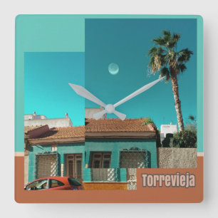 Horloge Carrée Torrevieja en Orange et Turquoise