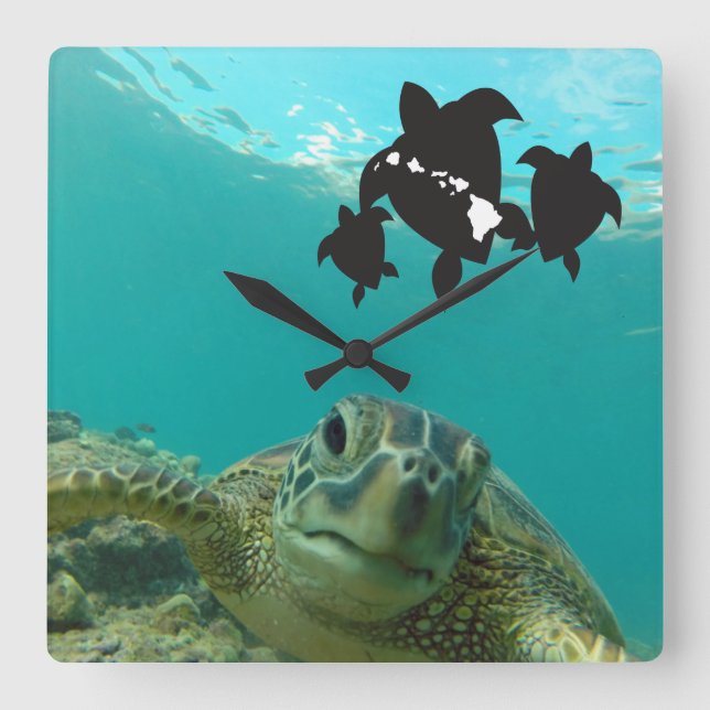 Horloge Carrée Tortues des îles Hawaii (Recto)