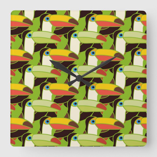 Horloge Carrée Toucans colorés (Recto)