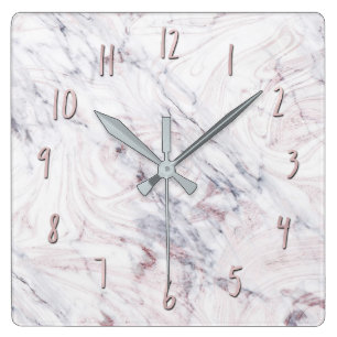 Horloge Carrée Touche de marbre gris blanc rosé chic tendance