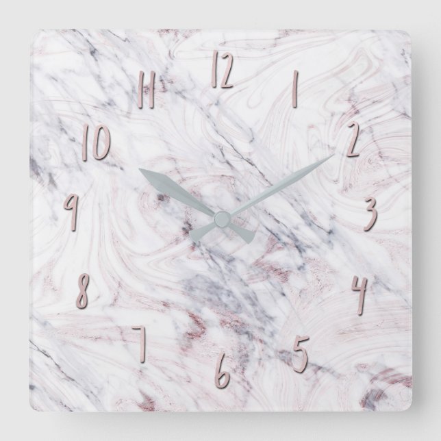 Horloge Carrée Touche de marbre gris blanc rosé chic tendance (Recto)