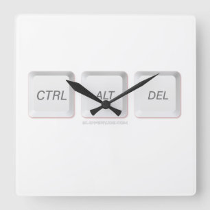 Horloge Carrée Touches CTRL ALT DEL de SlipperyJoe trois blanches