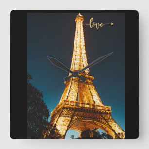 Horloge Carrée Tour Eiffel d'amour