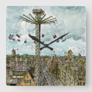 Horloge Carrée Tour européen d'oscillation d'aquarelle des