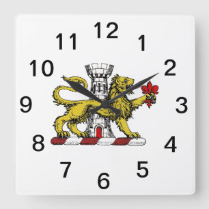 Horloge Carrée Tour Lion Emblème de la Crête Fleur de Lis C