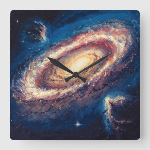 Horloge Carrée Tourbillon Galactique - Style d'Art d'Illustration