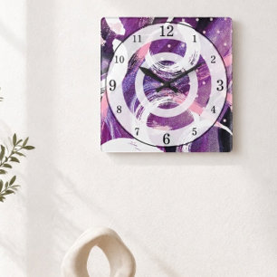 Horloge Carrée Tourbillon Moderne Brouillard Violet Abstrait