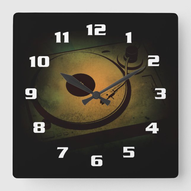 Horloge Carrée Tourne-disque rétro cool (Recto)