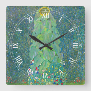 Horloge Carrée Tournesol par Klimt, Art Nouveau Fleurs Vintage