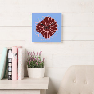 Horloge Carrée Tournesol rustique contemporain 
