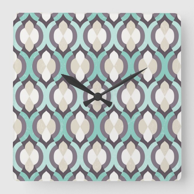 Horloge Carrée Tourquoise Moroccan Pattern (Recto)