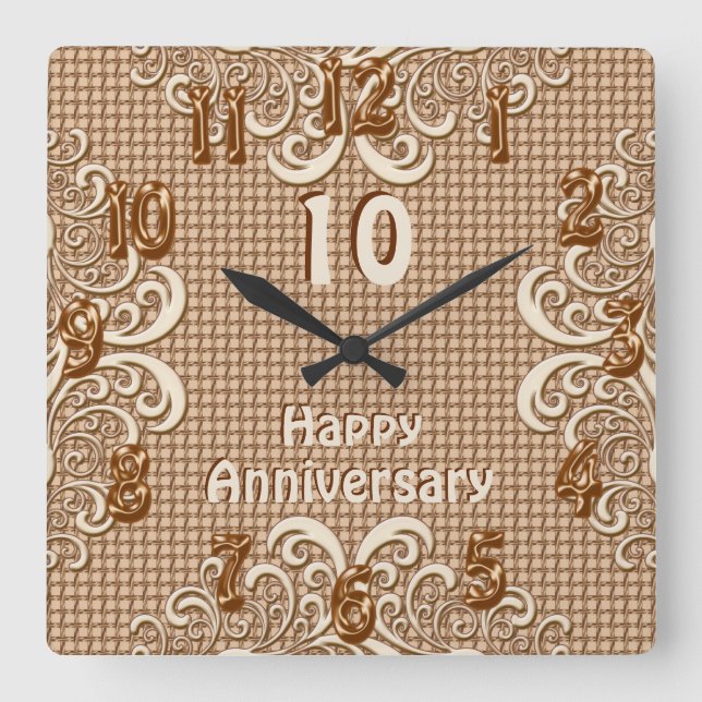 Horloge Carrée TOUTE ANNÉE Joyeux anniversaire Burlap et dentelle (Recto)