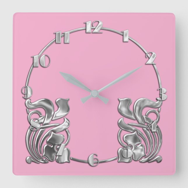 Horloge Carrée Toute couleur Art Déco Design Argent (Recto)