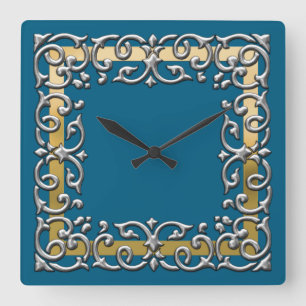 Horloge Carrée Toute couleur avec bordure en or et en argent