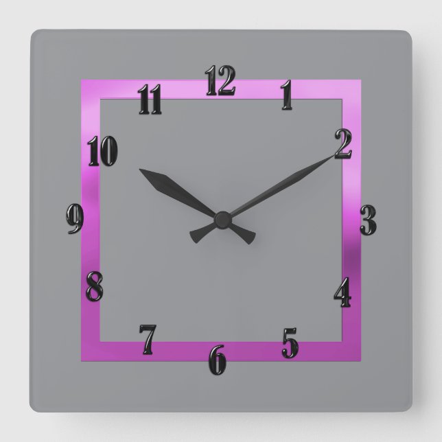 Horloge Carrée Toute couleur avec bordure violette (Recto)