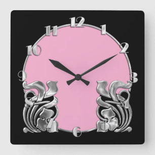 Horloge Carrée Toute couleur avec noir Art Déco Design Argent