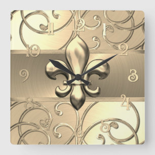 Horloge Carrée Toutes les torsades Filigree Or Fleur de Lis