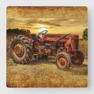 Horloge Carrée Traceur de la ferme rouge