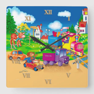 Horloge Carrée train et voiture