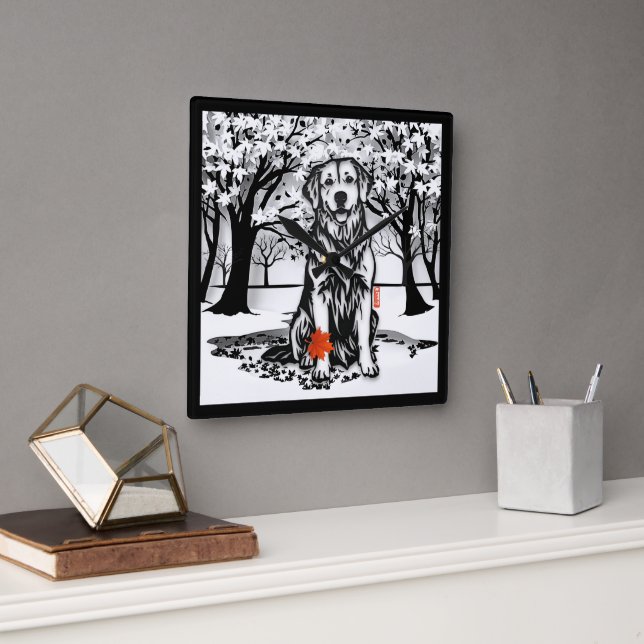 Horloge Carrée TRANQUIL GLEN Golden Retriever (Bureau)