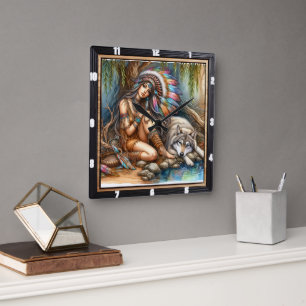 Horloge Carrée Tranquillité autochtone : Silver Pond Soir Paix