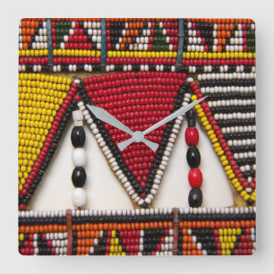 Horloge Carrée Travail de perles tribal Maasai